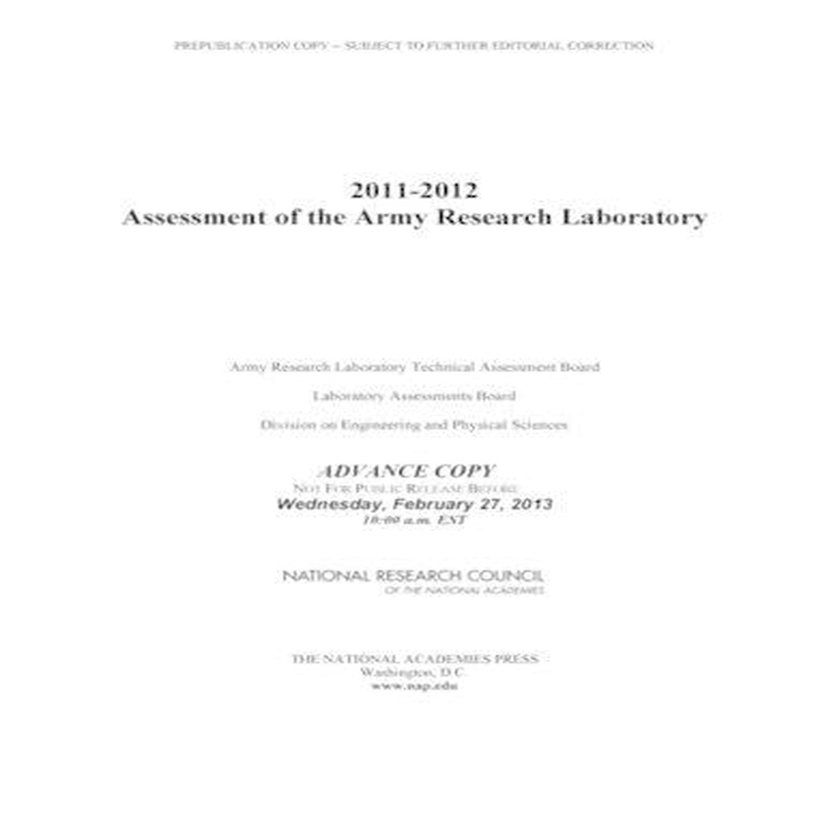 2011-2012 Assessment of the Army Research Laboratory