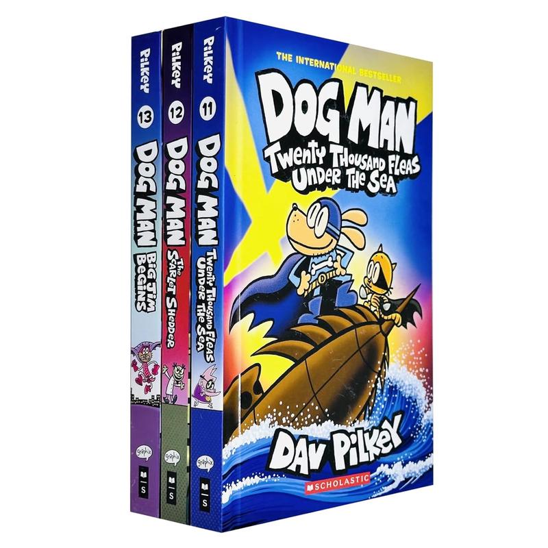 Dog Man Series 11-13 Collection 3 Books Set By Dav Pilkey (The Scarlet Shedder, Twenty Thousand Fleas Under the Sea & Big Jim Begins)