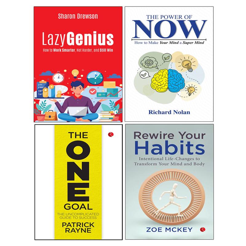 The Power of Now, Lazy Genius, THE ONE GOAL, Rewire Your Habits 4 Books Collection Set